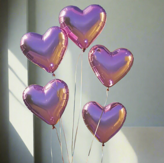 Metallic Pink Heart Foil Balloons – Perfect for Celebrations & Romantic Occasions (Pack of 5)