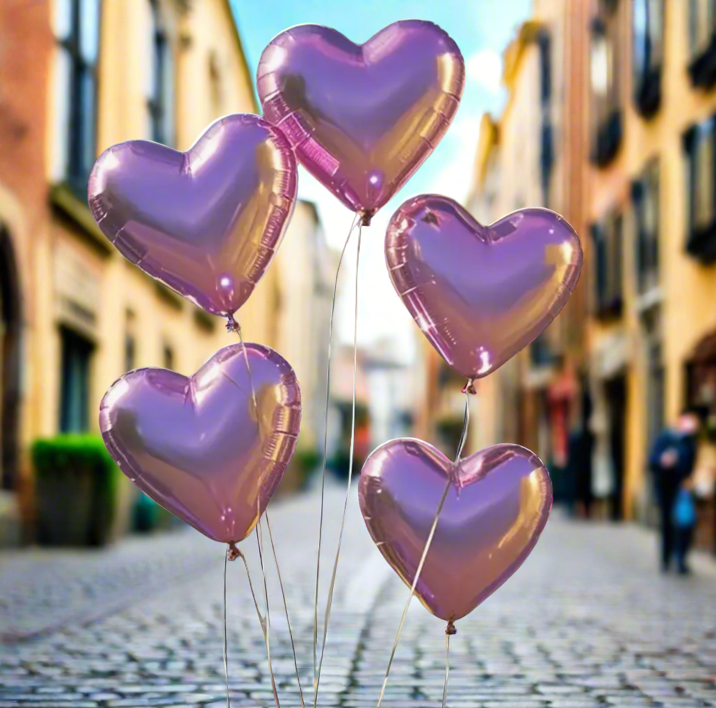 Metallic Pink Heart Foil Balloons – Perfect for Celebrations & Romantic Occasions (Pack of 5)