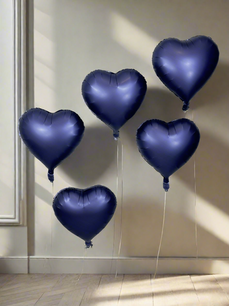 Navy Blue Heart Foil Balloons Set of 6