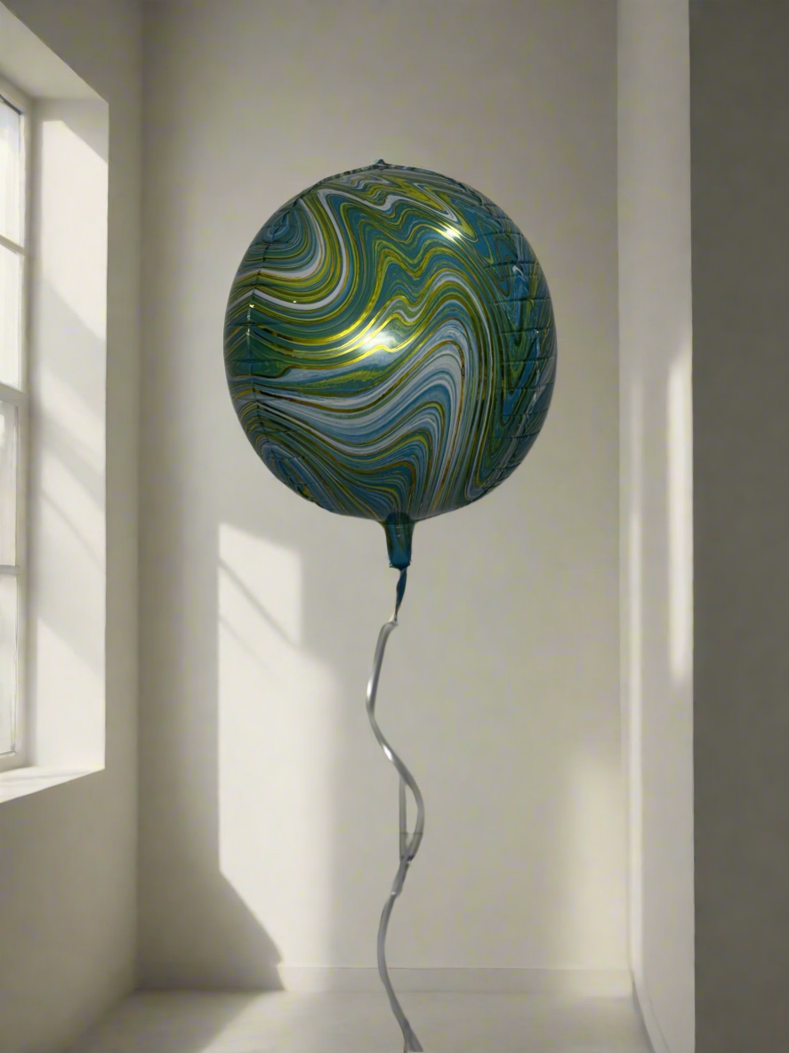 Golden & Green Swirl Marble Balloon – Perfect for Birthdays, Weddings & Parties (22 inches)